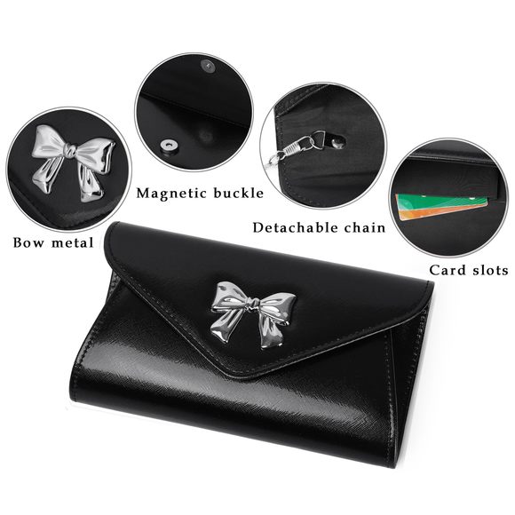 Metal Bow Clutch Purse Fashion Pu Leather Handbag/Shoulder Bag C :v - Picture 3 of 6